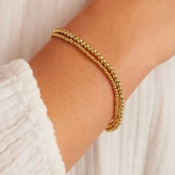 Set of 2! Waterproof Gold bead Bracelets Stretch Bracelets Non-Tarnish Gold - Picture 12 of 16